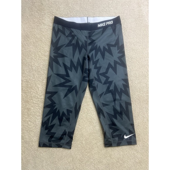 Nike Pro Women's Black Cropped Leggings Pow Patterns  Size large - Picture 1 of 6